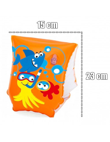 Tradineur - Manguitos infantiles de peces, piscina, vinilo resistente. Para niños de 3 - 6 años. 23 x 15 cm