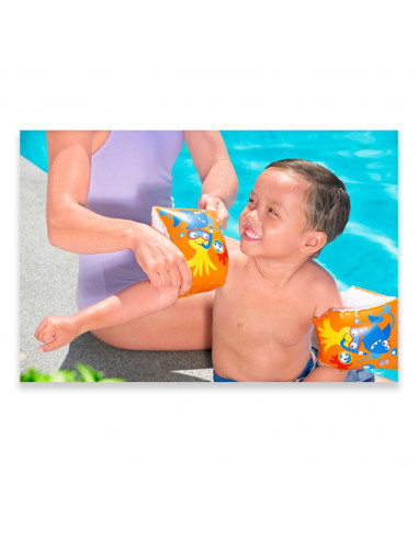 Tradineur - Manguitos infantiles de peces, piscina, vinilo resistente. Para niños de 3 - 6 años. 23 x 15 cm