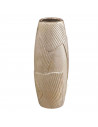 Tradineur - Jarrón de cerámica cilíndrico con relieves, florero elegante y minimalista, recipiente para flores, decoración del h