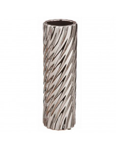 Tradineur - Jarrón metálico cilíndrico plateado, diseño con ondas, florero minimalista, recipiente para flores, decoración del h