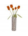 Tradineur - Jarrón metálico cilíndrico plateado, diseño con ondas, florero minimalista, recipiente para flores, decoración del h