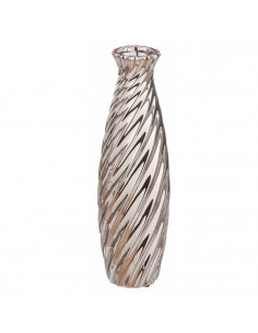 Tradineur - Jarrón metálico plateado, diseño con ondas, florero minimalista, recipiente para flores, decoración del hogar, 27,5