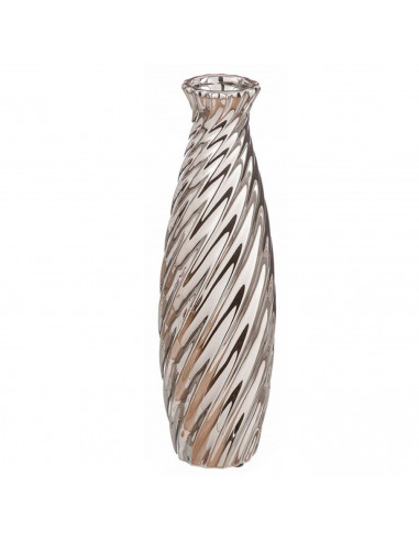 Tradineur - Jarrón metálico plateado, diseño con ondas, florero minimalista, recipiente para flores, decoración del hogar, 27,5
