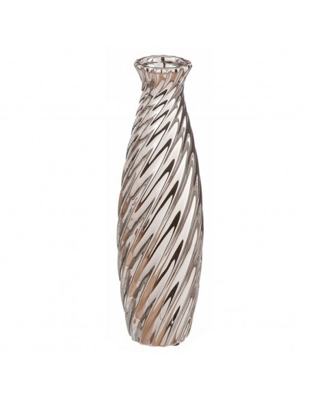 Tradineur - Jarrón metálico plateado, diseño con ondas, florero minimalista, recipiente para flores, decoración del hogar, 27,5