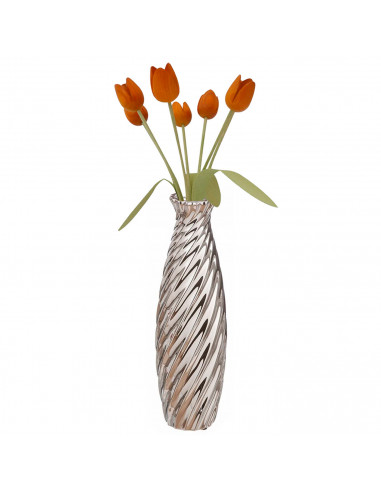 Tradineur - Jarrón metálico plateado, diseño con ondas, florero minimalista, recipiente para flores, decoración del hogar, 27,5