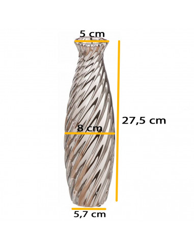 Tradineur - Jarrón metálico plateado, diseño con ondas, florero minimalista, recipiente para flores, decoración del hogar, 27,5