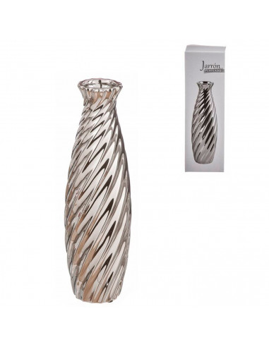 Tradineur - Jarrón metálico plateado, diseño con ondas, florero minimalista, recipiente para flores, decoración del hogar, 27,5