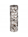 Tradineur - Jarrón cilíndrico metálico plateado, diseño facetado, florero minimalista, recipiente para flores, decoración del ho