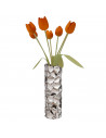Tradineur - Jarrón cilíndrico metálico plateado, diseño facetado, florero minimalista, recipiente para flores, decoración del ho