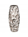 Tradineur - Jarrón facetado de metal plateado, florero minimalista, recipiente para flores, decoración del hogar, negocios, 30 x