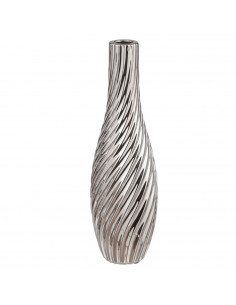 Tradineur - Jarrón plateado de metal, diseño con ondas, florero minimalista, recipiente para flores, decoración del hogar, negoc