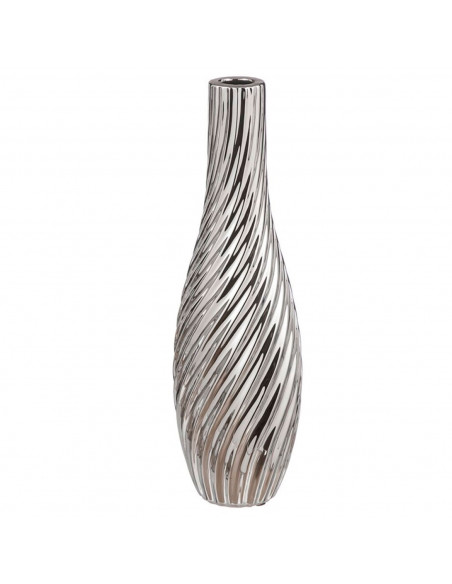 Tradineur - Jarrón plateado de metal, diseño con ondas, florero minimalista, recipiente para flores, decoración del hogar, negoc