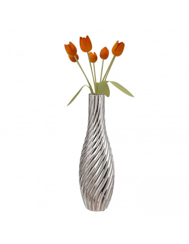 Tradineur - Jarrón plateado de metal, diseño con ondas, florero minimalista, recipiente para flores, decoración del hogar, negoc