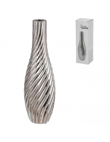 Tradineur - Jarrón plateado de metal, diseño con ondas, florero minimalista, recipiente para flores, decoración del hogar, negoc