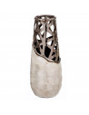 Tradineur - Jarrón plateado de cerámica, metal y nácar, diseño moderno, florero minimalista, recipiente para flores, decoración