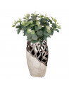 Tradineur - Jarrón plateado de metal, cerámica y nácar, diseño moderno, florero minimalista, recipiente para flores, decoración
