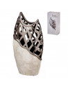 Tradineur - Jarrón plateado de metal, cerámica y nácar, diseño moderno, florero minimalista, recipiente para flores, decoración