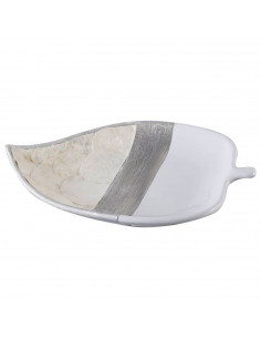 Tradineur - Centro de mesa de cerámica y nácar en forma de hoja, diseño minimalista, recipiente para fruta, adornos, decoración