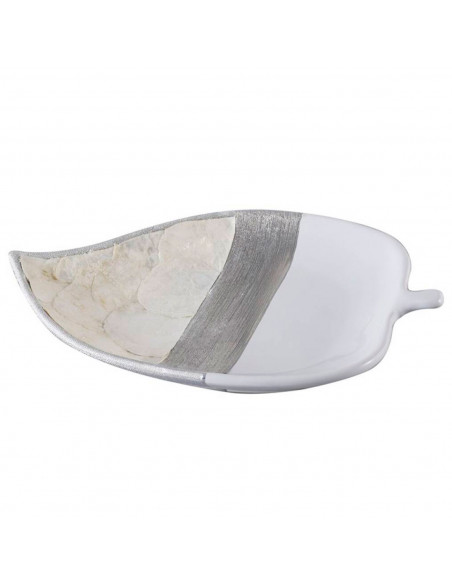 Tradineur - Centro de mesa de cerámica y nácar en forma de hoja, diseño minimalista, recipiente para fruta, adornos, decoración