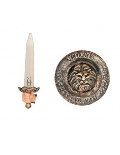 Tradineur - Set de escudo y espada infantil con grabado de león, para Arde Lucus, halloween y celebraciones. Tamaño set: 49 x 30