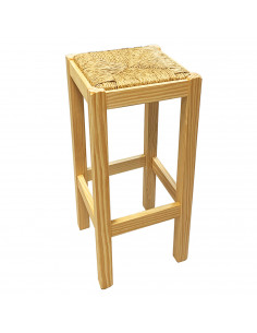 Tradineur - Taburete cuadrado de madera, asiento de rafia, banqueta con reposapiés, asiento de fibra natural, restaurante, cocin
