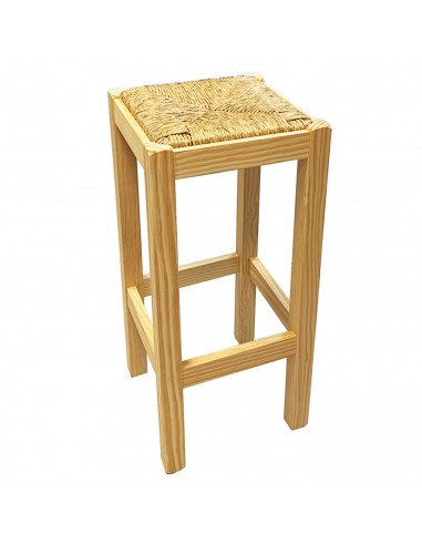 Tradineur - Taburete cuadrado de madera, asiento de rafia, banqueta con reposapiés, asiento de fibra natural, restaurante, cocin