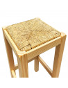 Tradineur - Taburete cuadrado de madera, asiento de rafia, banqueta con reposapiés, asiento de fibra natural, restaurante, cocin