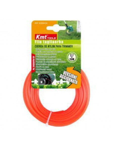 Cuerda de nylon trimmer para desbrozadadora 2,7 mm x 15 m, bobina de hilo de recambio, desbrozar, cortar césped, mantenimiento j