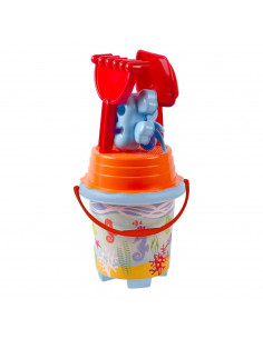 Tradineur - Cubo de playa con accesorios, impresión de caballitos de mar, Incluye: cubo, pala, rastrillo, etc. Ideal para jugar
