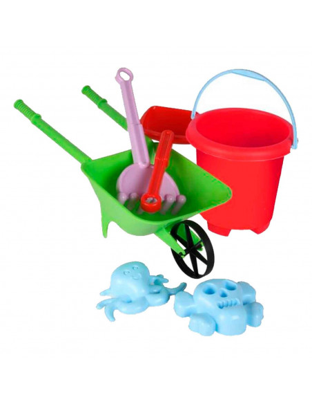Tradineur - Carretilla de playa de plástico, juguete infantil para jugar en la arena, parque, jardín, regalo para niños, incluye