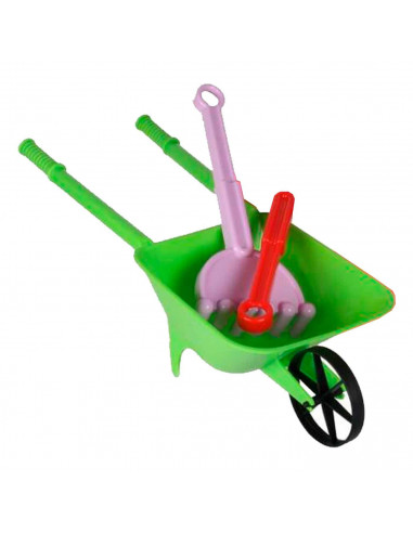Tradineur - Carretilla de playa de plástico, juguete infantil para jugar en la arena, parque, jardín, regalo para niños, incluye