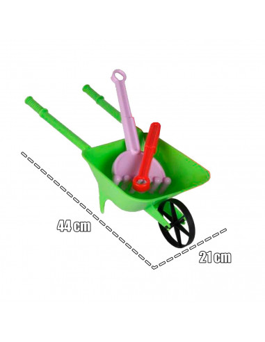 Tradineur - Carretilla de playa de plástico, juguete infantil para jugar en la arena, parque, jardín, regalo para niños, incluye