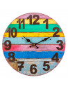 Tradineur - Reloj de pared redondo de madera con números grandes, diseño vintange con rayas de colores, sala de estar, oficina,