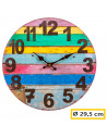 Tradineur - Reloj de pared redondo de madera con números grandes, diseño vintange con rayas de colores, sala de estar, oficina,