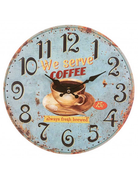 Tradineur - Reloj de pared de madera redondo con números grandes, diseño vintage "We serve coffee", cocina, cafetería, bar (Café