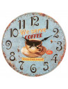 Tradineur - Reloj de pared de madera redondo con números grandes, diseño vintage "We serve coffee", cocina, cafetería, bar (Café