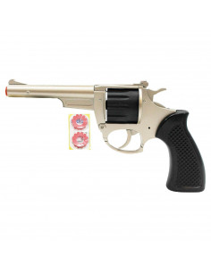 Tradineur - Pistola de juguete con 24 fulminantes "Nevada", revólver de juguete recargable con disparos sonoros, 2 discos de 12
