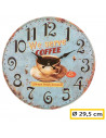 Tradineur - Reloj de pared de madera redondo con números grandes, diseño vintage "We serve coffee", cocina, cafetería, bar (Café