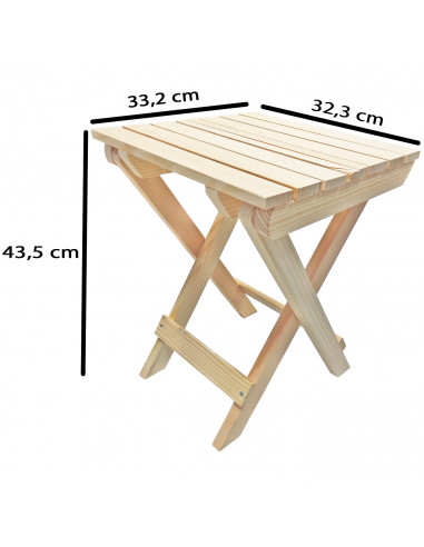 Tradineur - Taburete plegable de madera con reposapiés, mesita auxiliar sin tratar de jardín, balcón, terraza, camping, picnic,