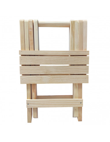 Tradineur - Taburete plegable de madera con reposapiés, mesita auxiliar sin tratar de jardín, balcón, terraza, camping, picnic,