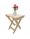 Tradineur - Taburete plegable de madera con reposapiés, mesita auxiliar sin tratar de jardín, balcón, terraza, camping, picnic,