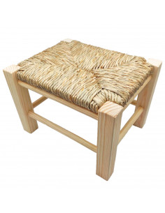 Tradineur - Taburete infantil de madera con asiento de rafia, banqueta para niños con reposapiés, hogar, colegio (Color natural,