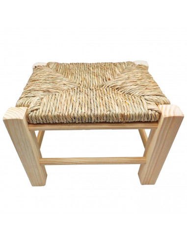 Tradineur - Taburete infantil de madera con asiento de rafia, banqueta para niños con reposapiés, hogar, colegio (Color natural,