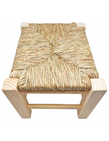 Tradineur - Taburete infantil de madera con asiento de rafia, banqueta para niños con reposapiés, hogar, colegio (Color natural,