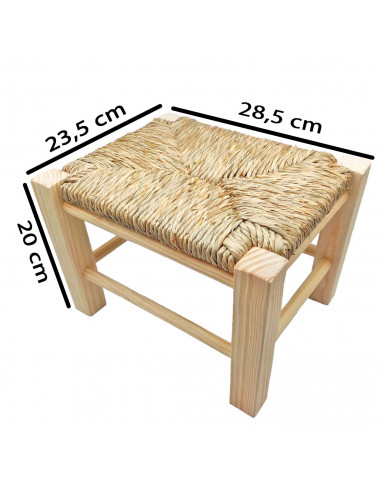 Tradineur - Taburete infantil de madera con asiento de rafia, banqueta para niños con reposapiés, hogar, colegio (Color natural,