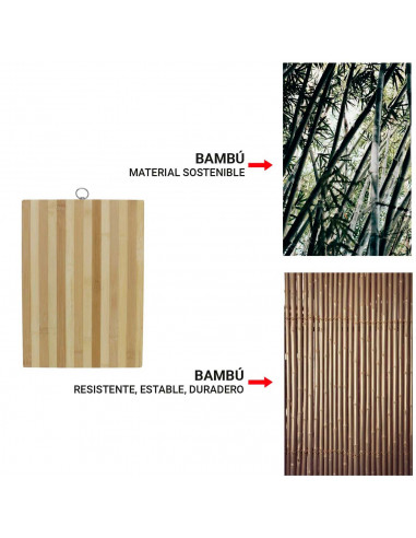 Tradineur - Tabla de cortar de bambú rayada con aro para colgar, utensilio de cocina para trocear carne, pescado, verduras, 26 x