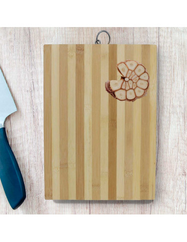 Tradineur - Tabla de cortar de bambú rayada con aro para colgar, utensilio de cocina para trocear carne, pescado, verduras, 26 x