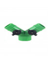 Conector de manguera doble de 7 x 7,5 cm, color verde y con regulador individual en forma de "Y". Herramienta para regado y cuid