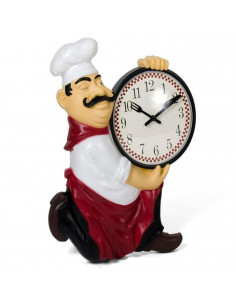 Tradineur - Reloj de mesa cocinero de plástico, funciona con pila, decoración de cocina, restaurante, cafetería, 30,5 x 24 x 4,5