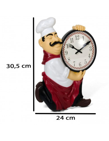 Tradineur - Reloj de mesa cocinero de plástico, funciona con pila, decoración de cocina, restaurante, cafetería, 30,5 x 24 x 4,5
